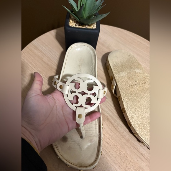 Tory Burch Cream Slide Sandals with Gold Accents - Picture 3 of 5